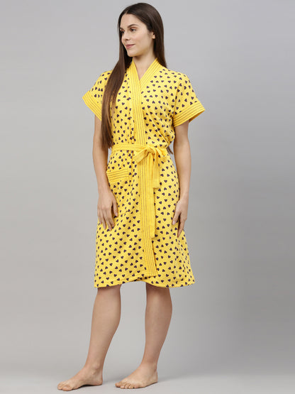 Womens Printed Bathrobe - Yellow