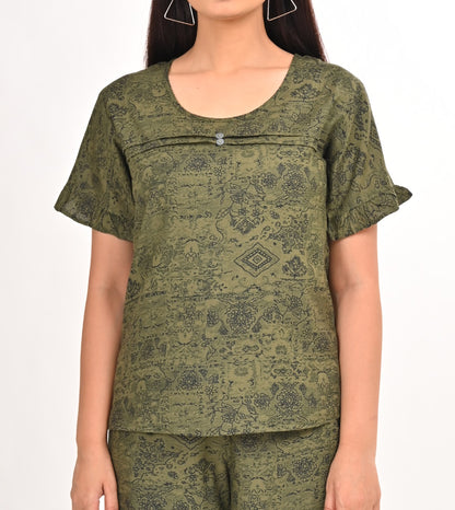 Womens Printed Co Ord Set - Green