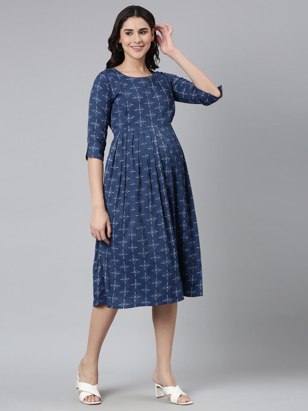 Womens Maternity 3/4th Gown - Indigo