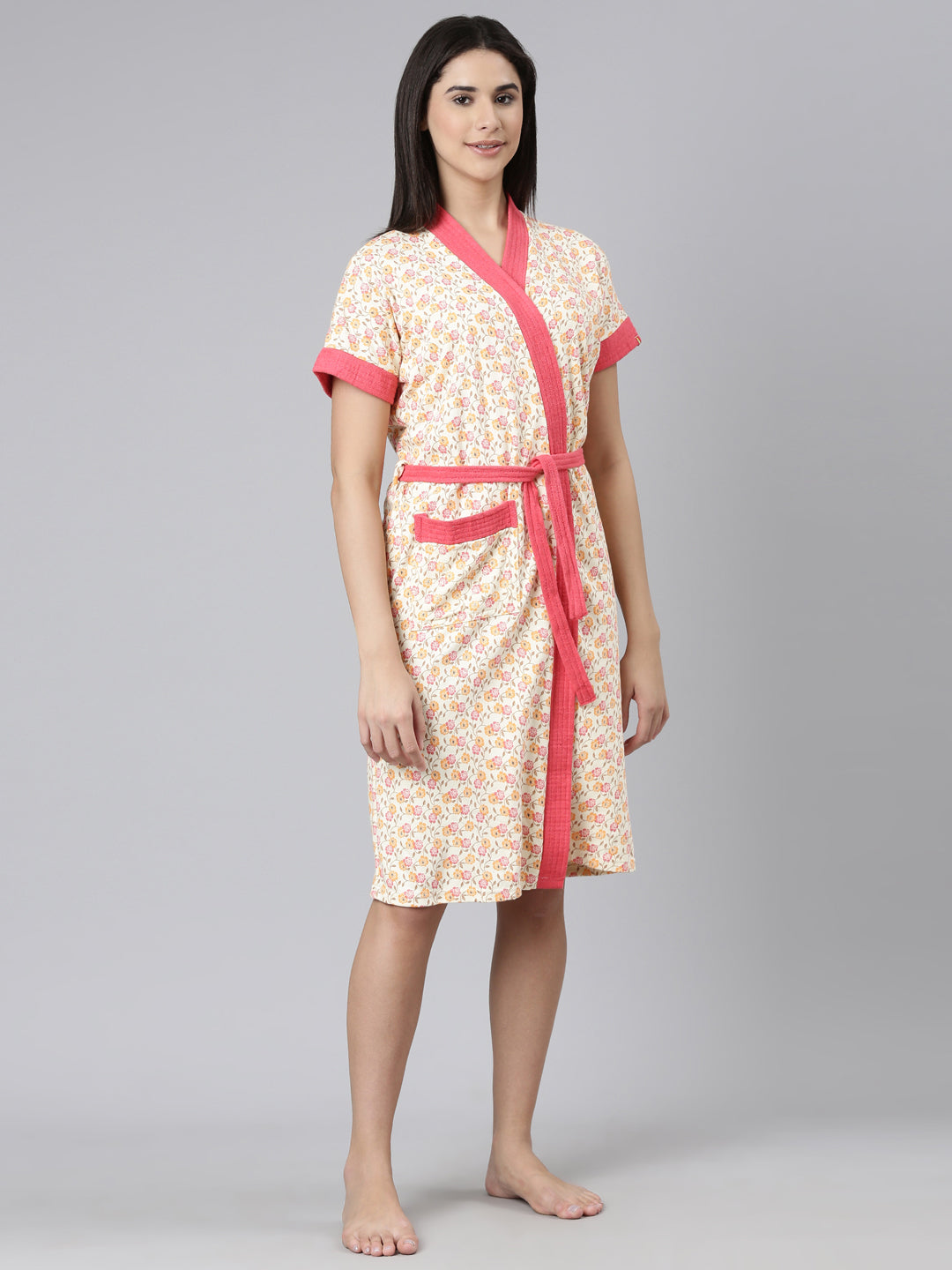 Womens Printed Bathrobe - Peach