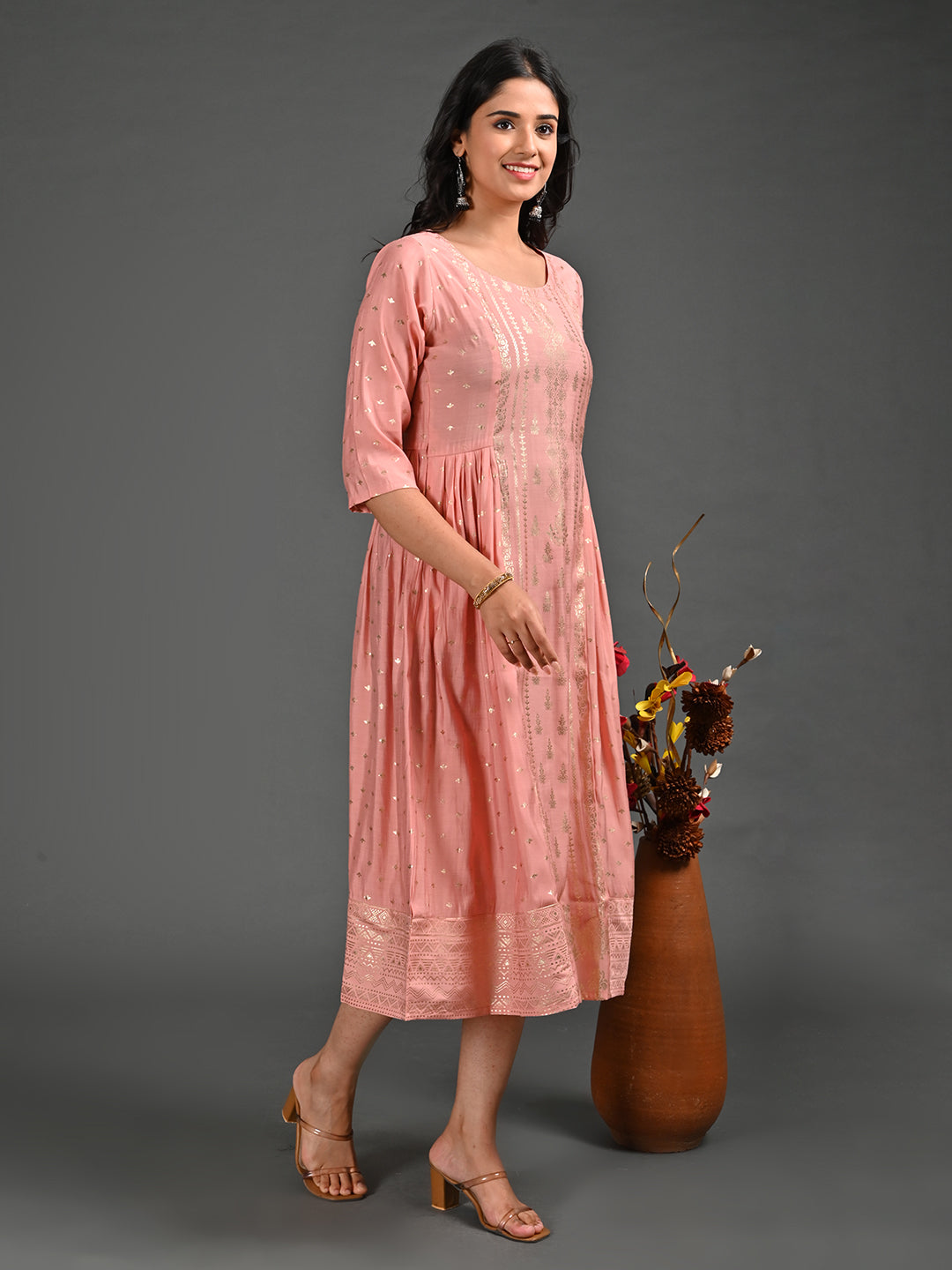 Womens L.Peach-Colored A-Line Kurta