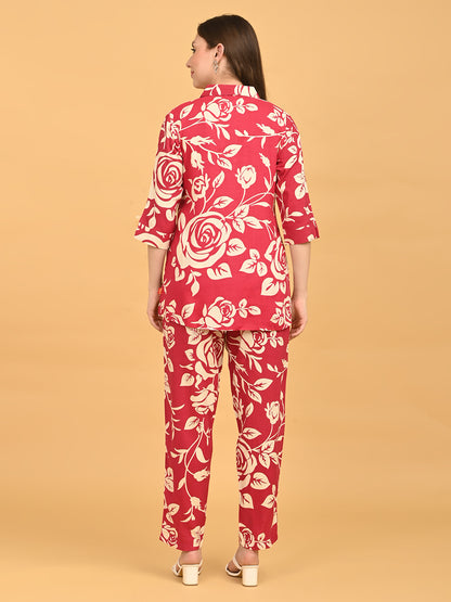 Fuchsia-Colored Printed Co-Ord Set