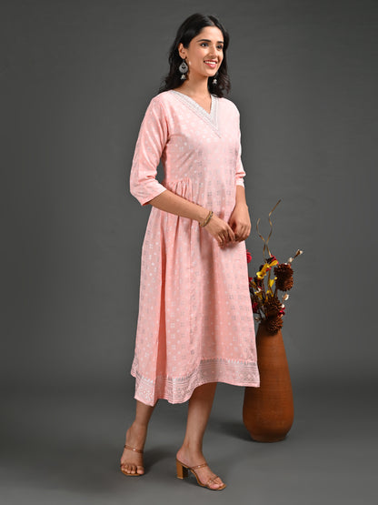 Womens L.Orange-Colored A-Line Kurta