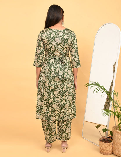 Womens Maternity Kurti Pant Set - Olive