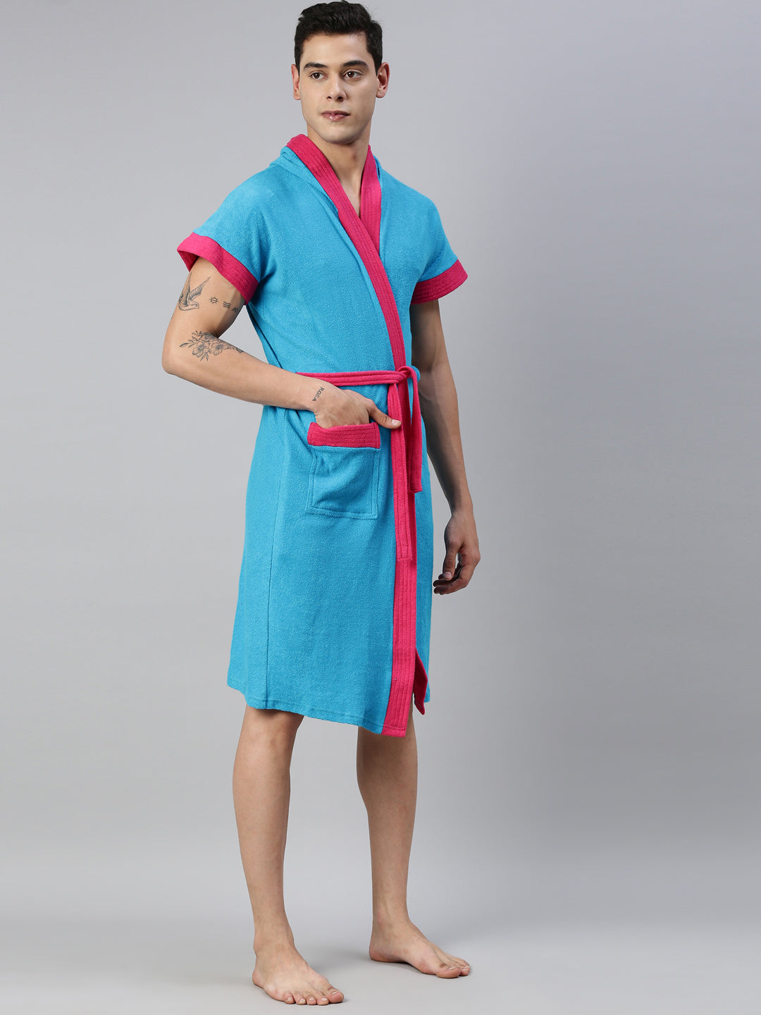 Mens Hooded Patti Bathrobe - Turquoise