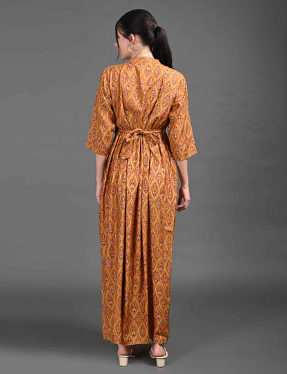 Womens Printed Maternity Long Gown - Brown