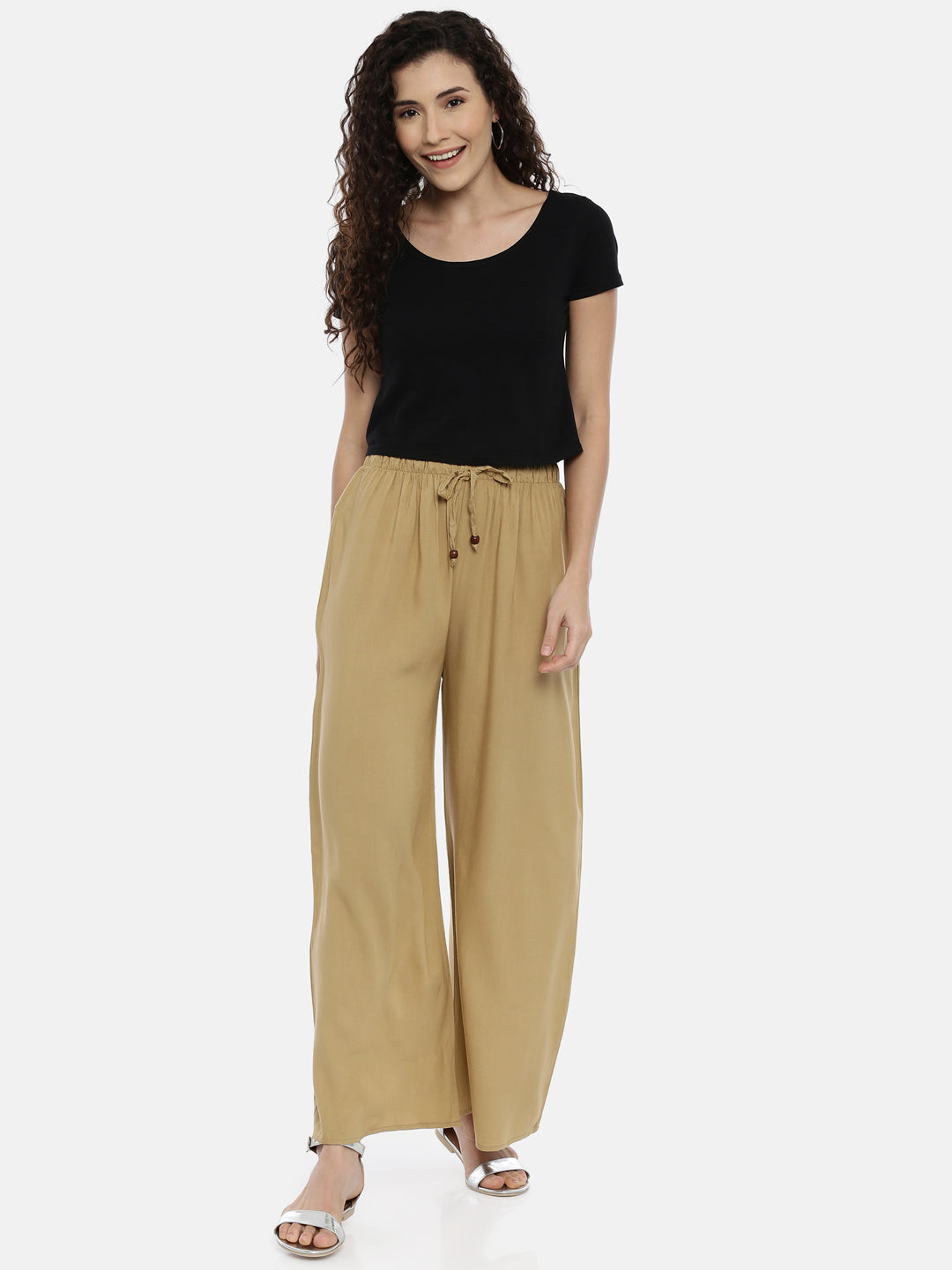 Mid Rise Straight Palazzo - Khaki