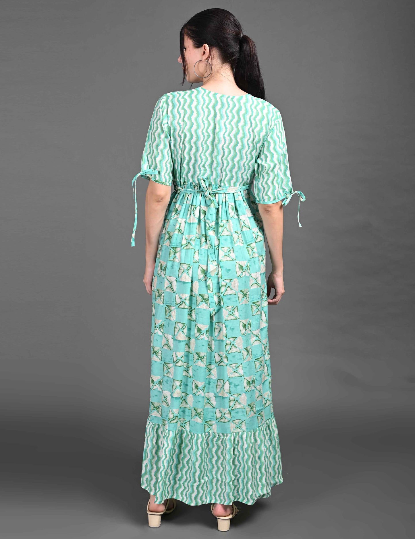 Womens Printed Maternity Long Gown - S.Green