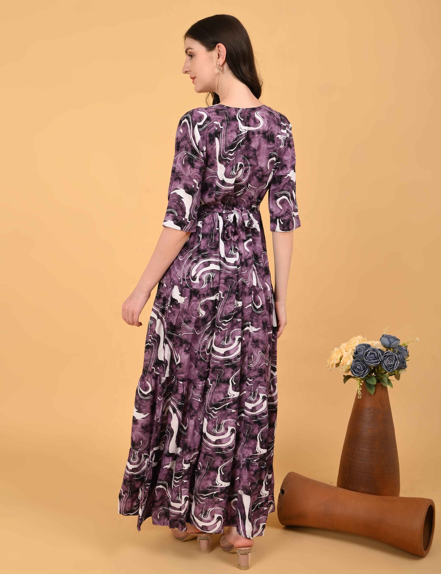 Womens Magenta-Colored Premium Flare Gown