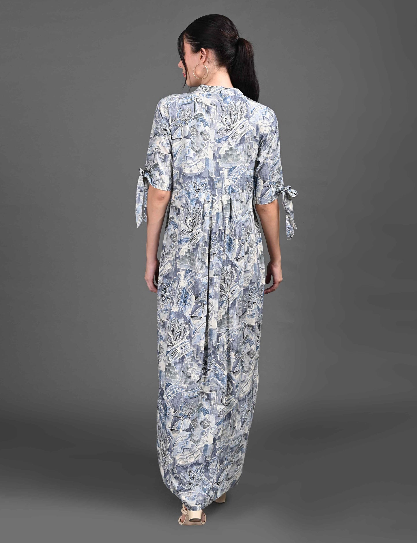 Womens Printed Maternity Long Gown - Grey