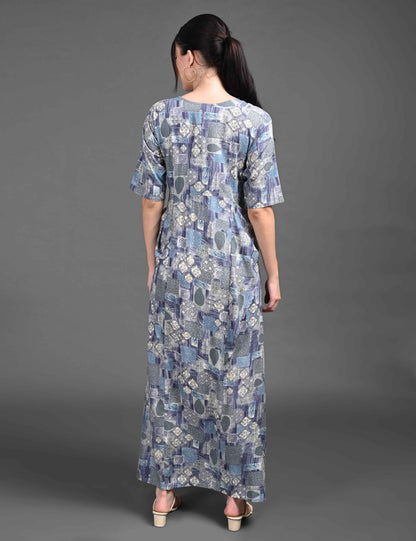 Womens Printed Maternity Long Gown - Multi