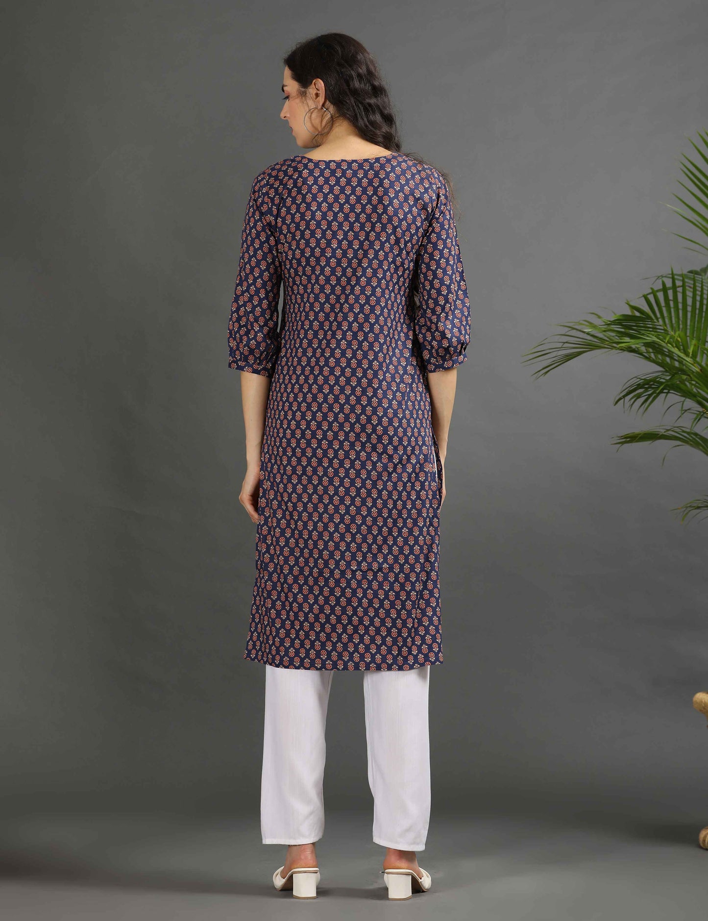 Womens Navy-Colored Printed Feeding Kurta