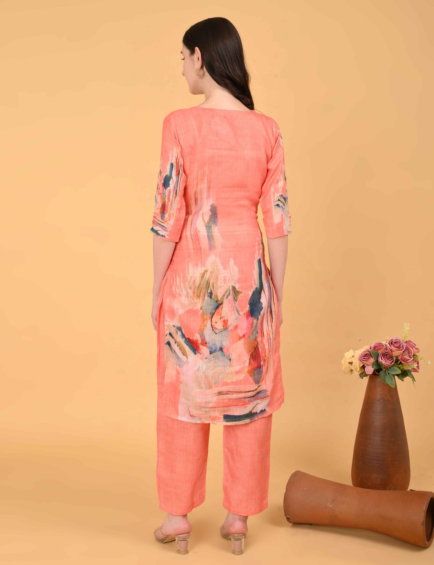 Womens Maternity Kurti Pant Set - Peach