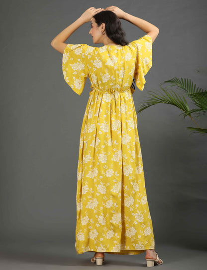 Yellow-Colored Maternity Long Gown