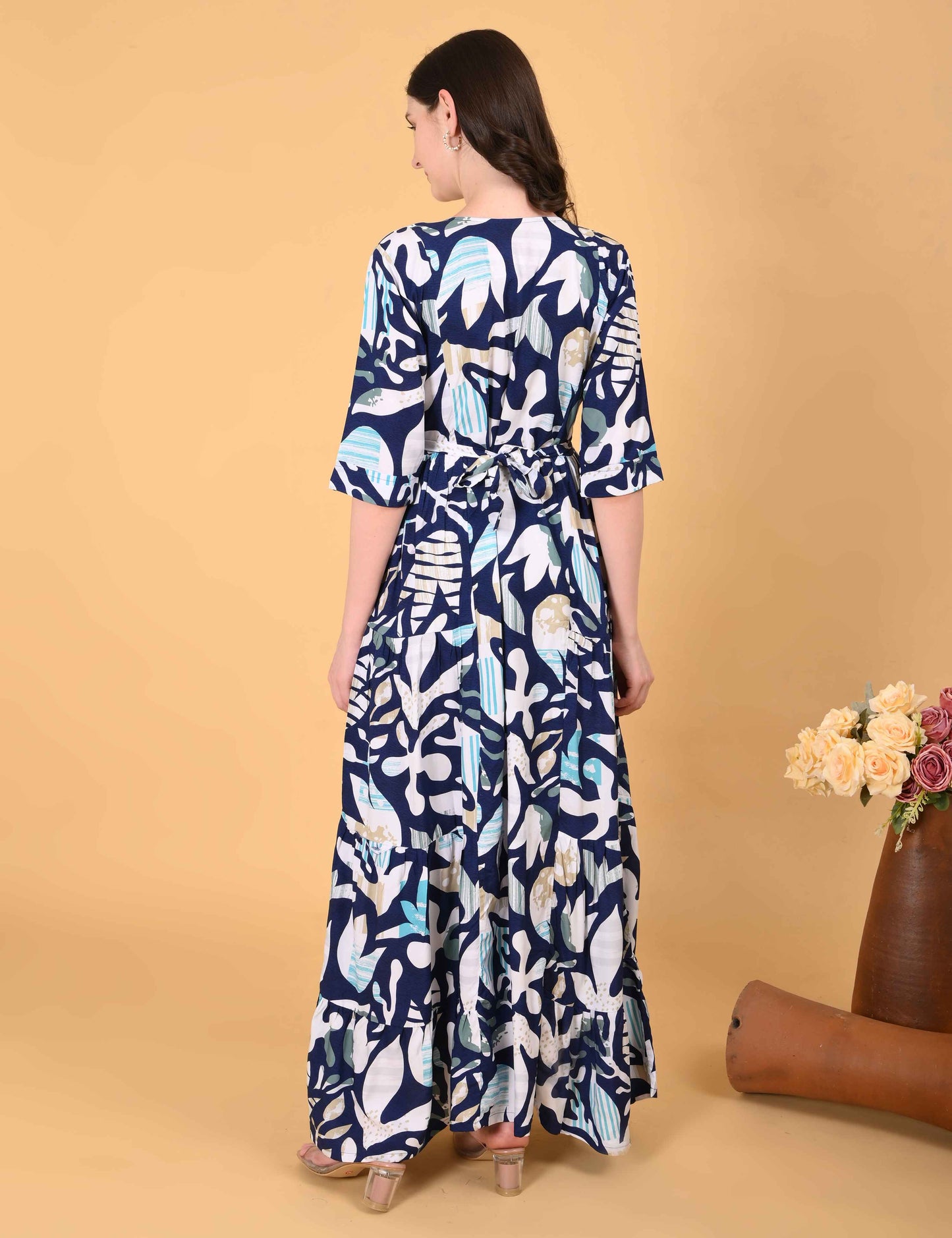Womens Navy-Colored Premium Flare Gown