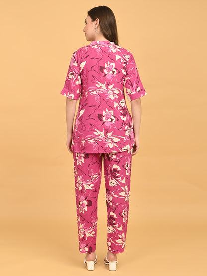 Fuchsia-Colored Printed Co-Ord Set