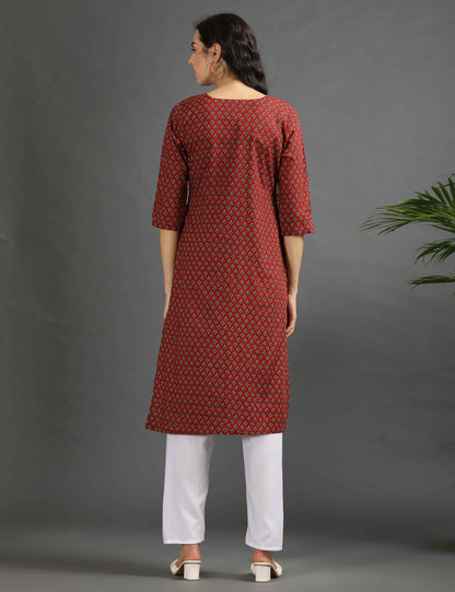 Womens Red-Colored Printed Feeding Kurta