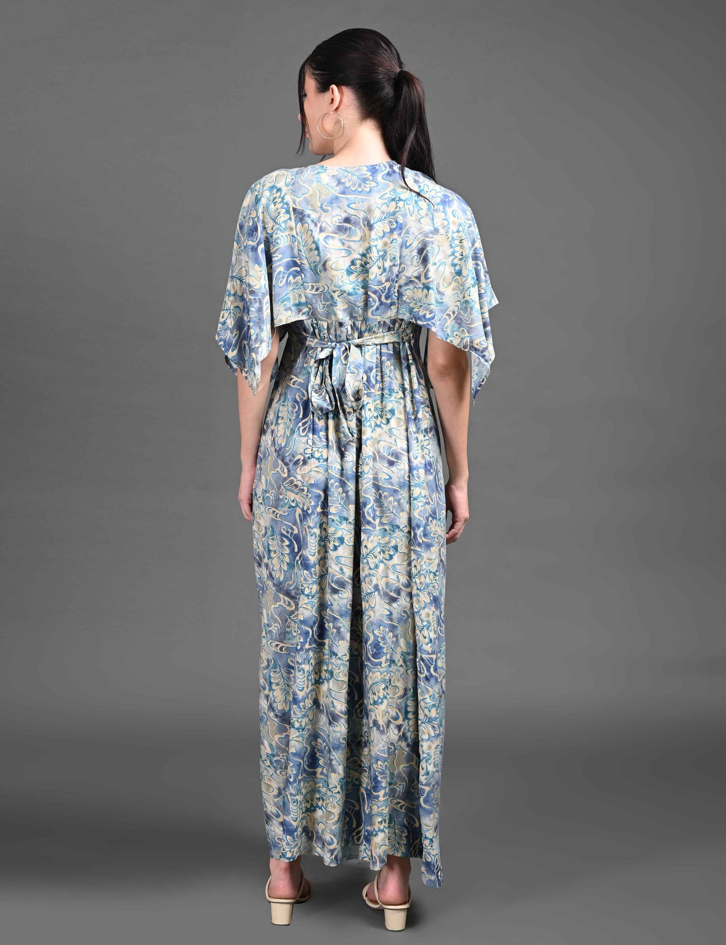 Womens Printed Maternity Long Gown - Blue