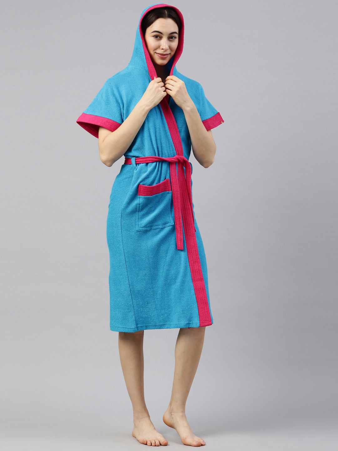 Womens Hooded Bathrobe - Turquoise Blue