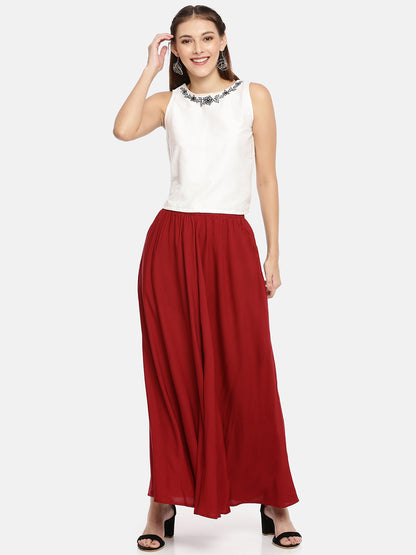 Womens Red Solid Skirt Palazzo