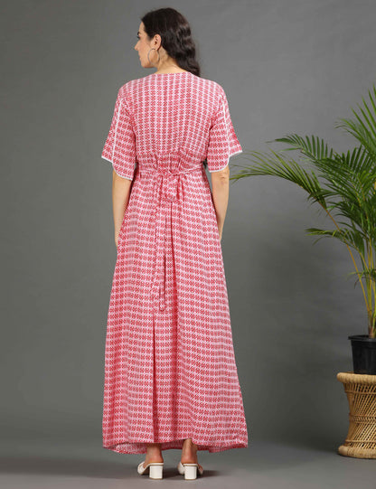 Pink-Colored Maternity Long Gown