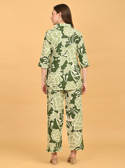 Olive-Colored Printed Co-Ord Set