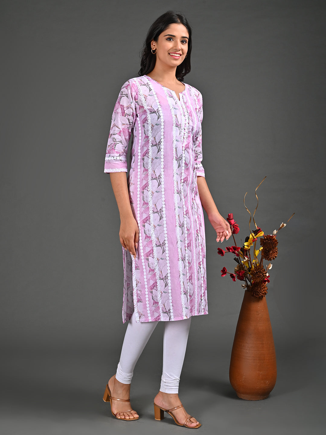 Womens Pink-Colored Straight Kurta