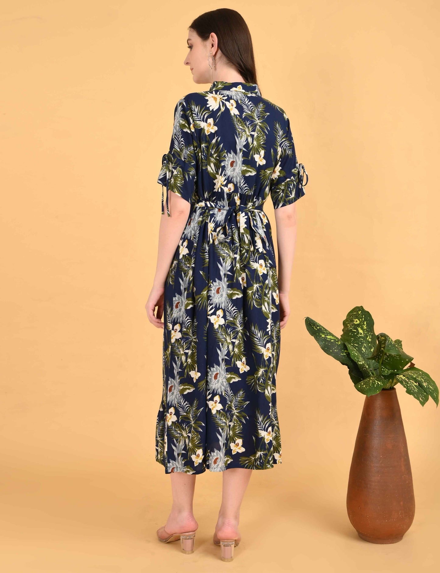 Navy Blue-Colored Maternity 3/4th Gown