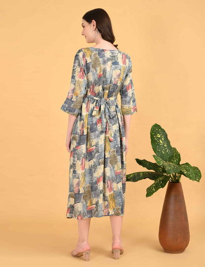 Grey-Colored Maternity 3/4th Gown