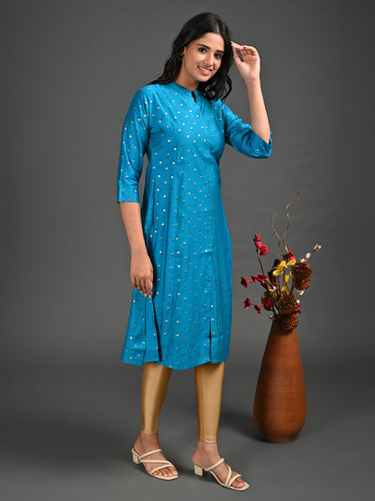 Womens Rama-Colored A-Line Kurta