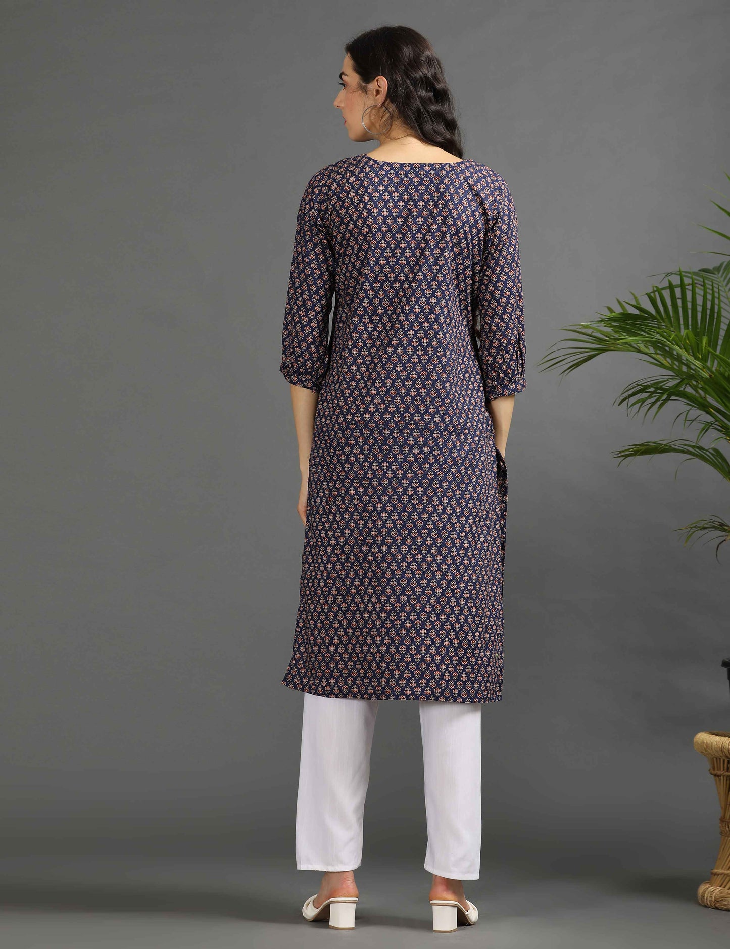 Womens Navy-Colored Printed Feeding Kurta