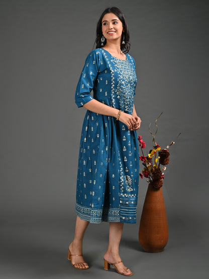 Womens Rama-Colored A-Line Kurta