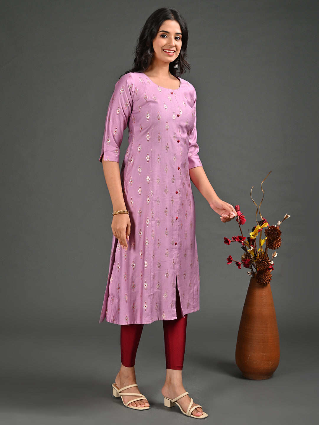 Womens Pink-Colored A-Line Kurta