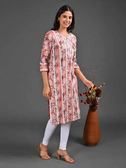 Womens Peach-Colored Straight Kurta