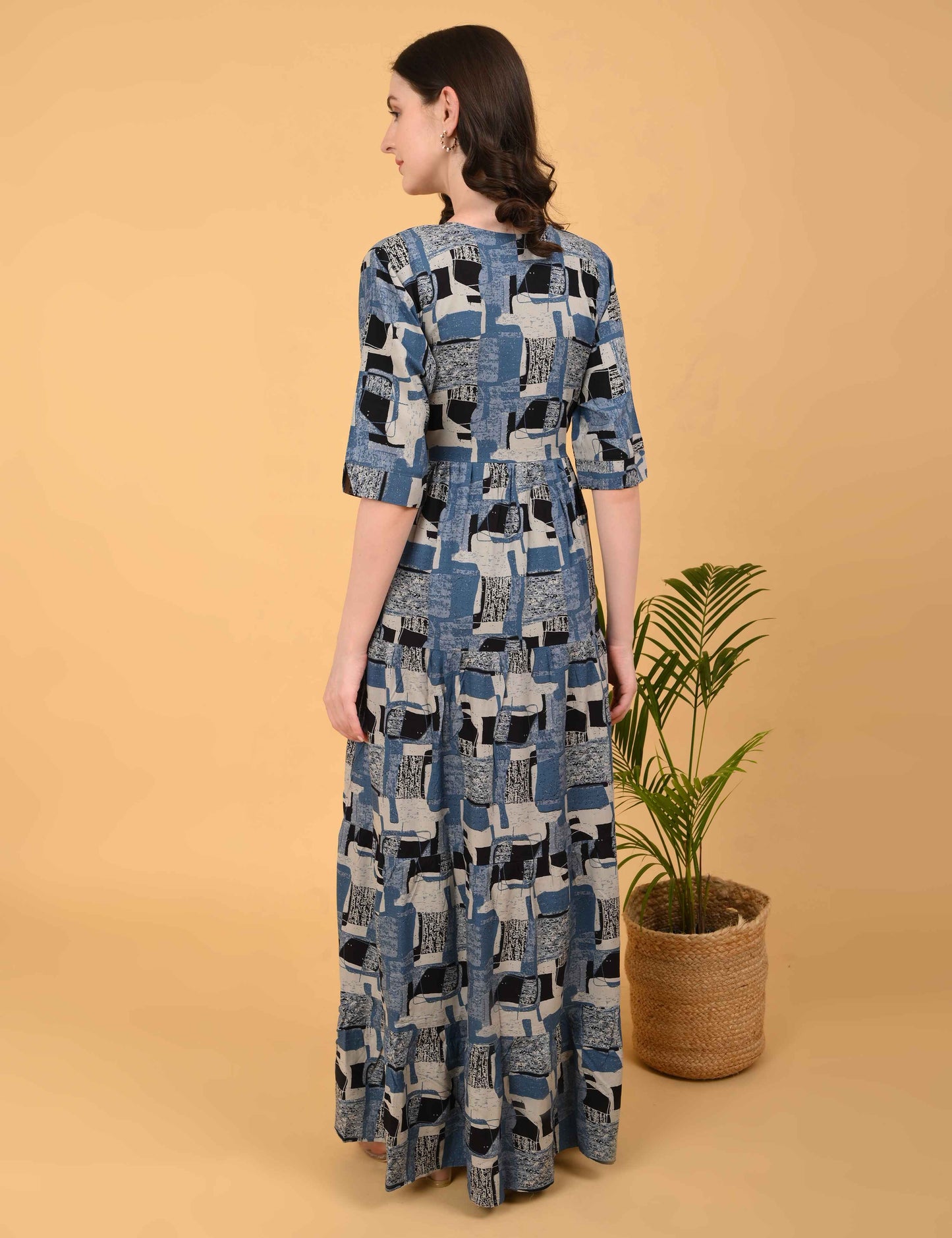 Womens Blue-Colored Premium Flare Gown