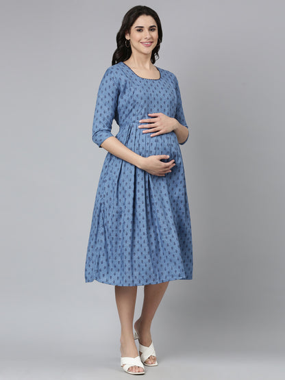 Womens Maternity 3/4th Gown - Blue