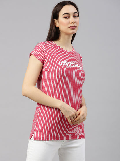 Womens Fuchsia Vertical Striped Tees