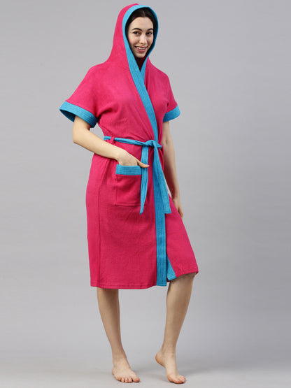 Womens Hooded Bathrobe - Fuchsia