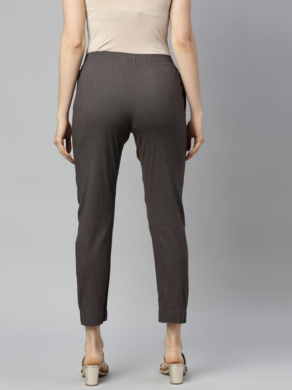 Womens Stretchable Solid Cigar Pant - Grey