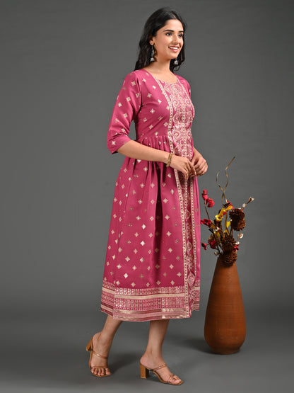 Womens Onion-Colored A-Line Kurta