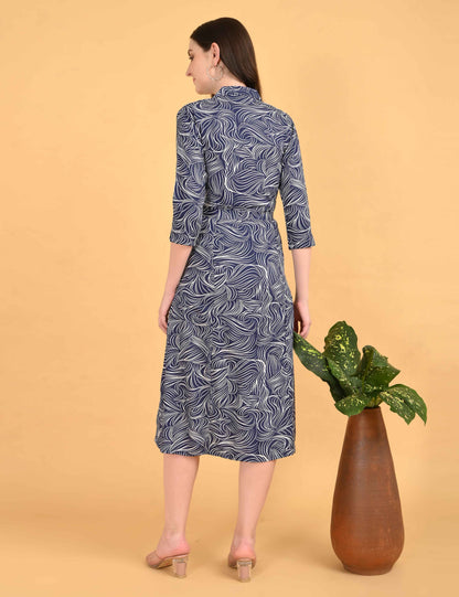 Navy Blue-Colored Maternity 3/4th Gown