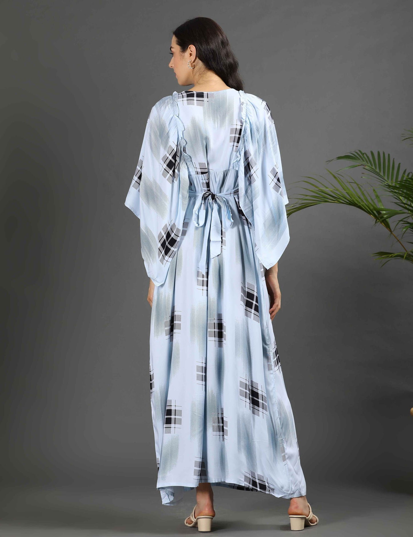 Blue-Colored Maternity Long Gown