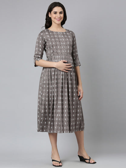 Womens Maternity 3/4th Gown - Grey