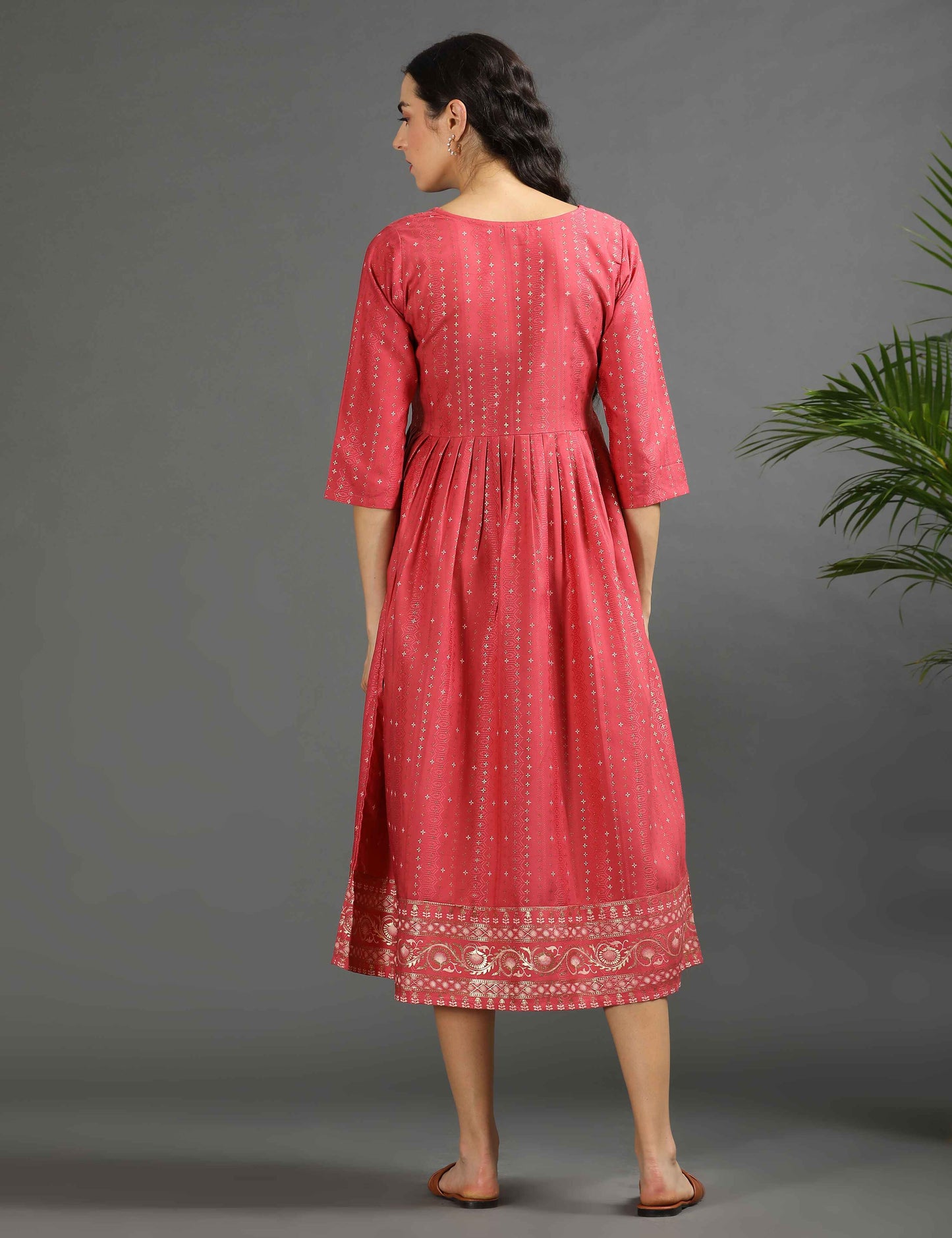 Womens D.Peach-Colored A-Line Kurta