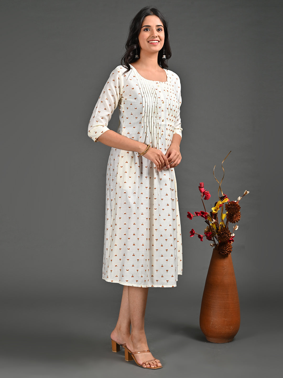 Womens White-Colored A-Line Kurta