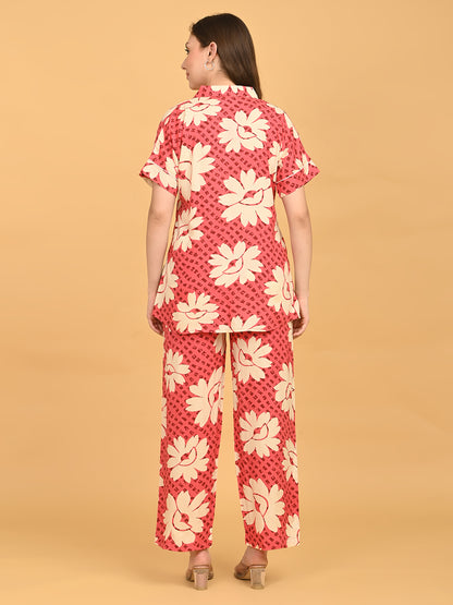 Red-Colored Printed Co-Ord Set