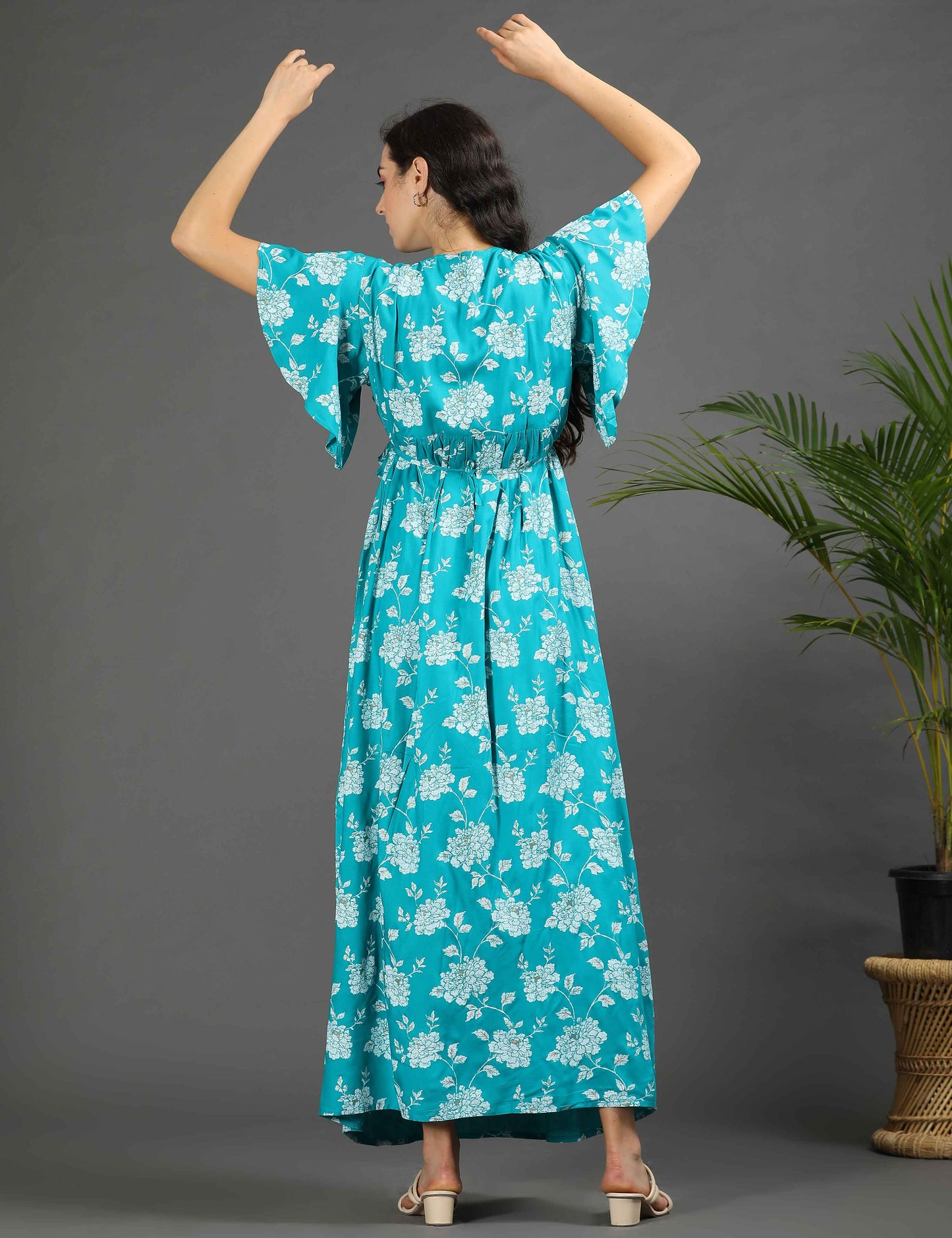 Sea Green-Colored Maternity Long Gown