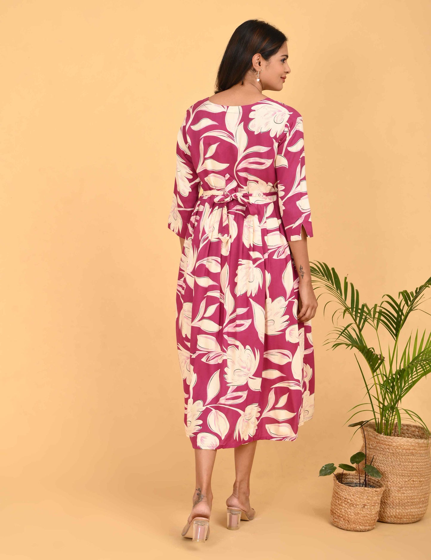 Fuchsia-Colored Maternity 3/4th Gown