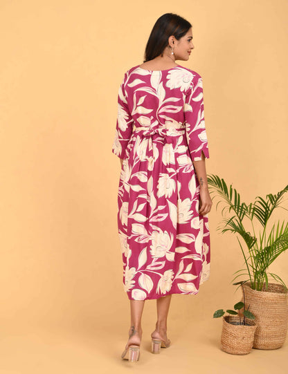 Fuchsia-Colored Maternity 3/4th Gown