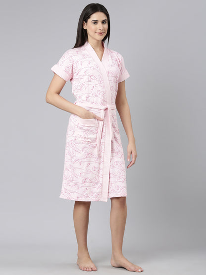 Womens Printed Bathrobe - Pink